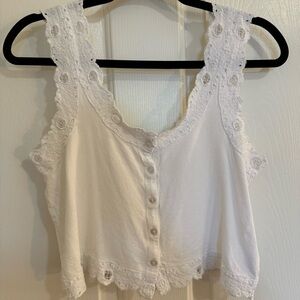 Linen crop top with lace trim